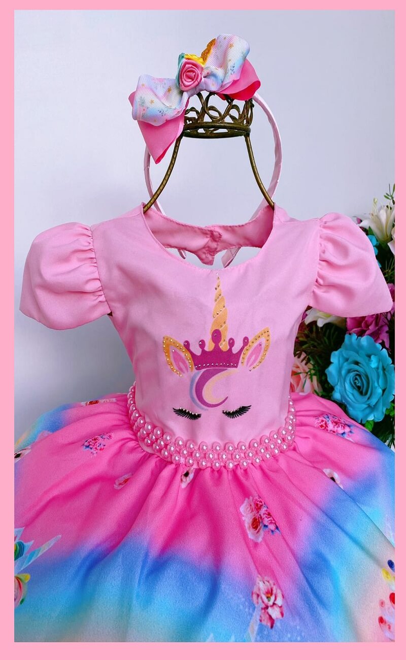 Vestido Infantil Temático Neoprene Princesa Sofia Rosa 1 ano