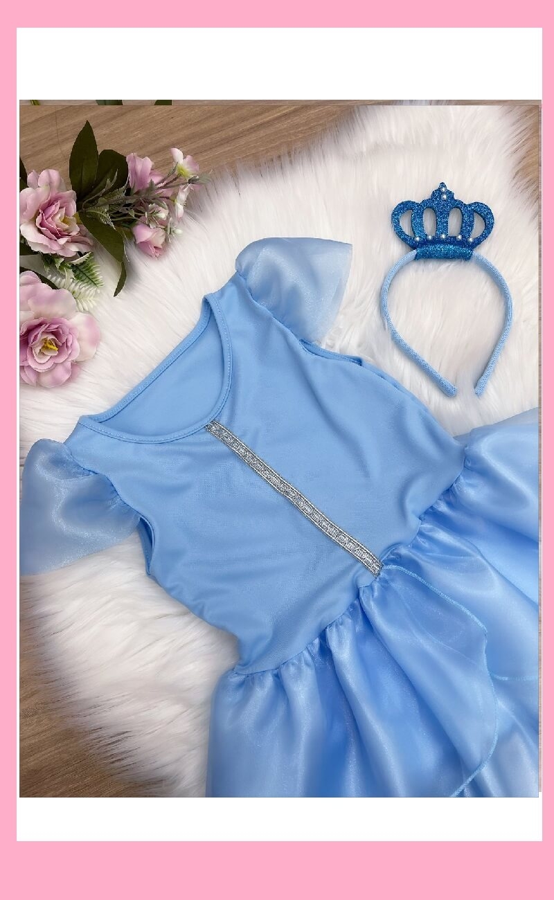 Vestido Infantil Cinderela Princesa Temático Festa Luxo - R$ 78,99