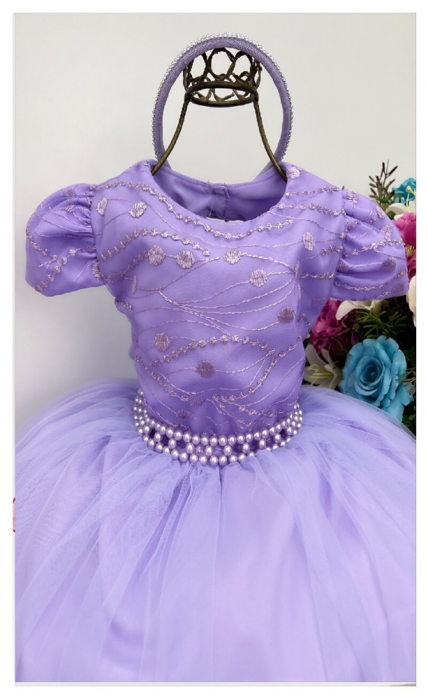 Vestido Infantil de Festa Lilás Luxo Princesa Sofia